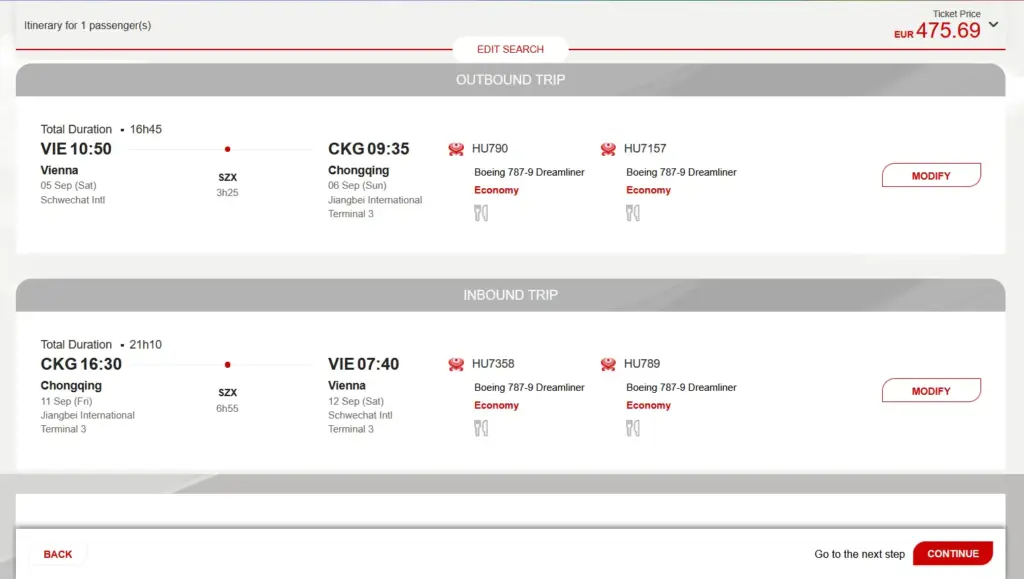 Viedeň(VIE) - Prestup Shenzhen (SZX) - Chongqing(CKG)