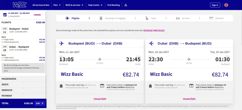Budapesť (BUD) - Dubaj (DXB) - Budapesť (BUD)
