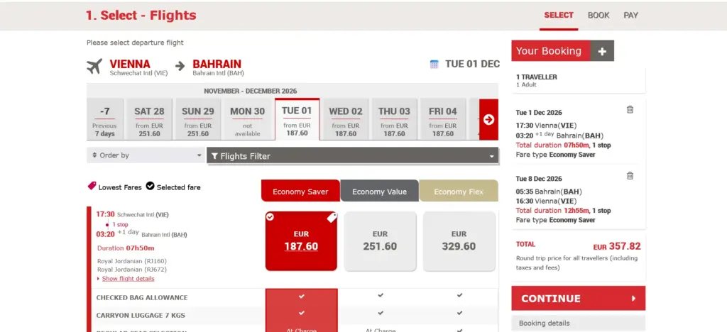Let 1 - Royal Jordanian priamo od prepravcu
