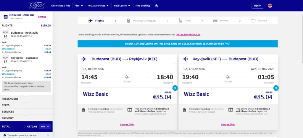 Spiatočná letenka Budapešť (BUD) – Keflavík (KEF)