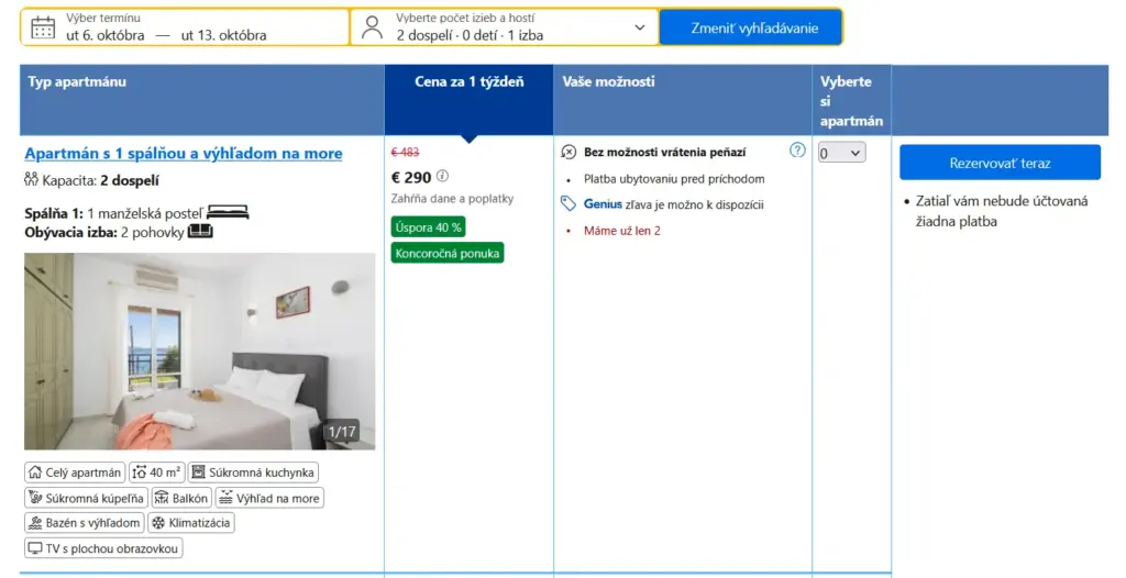 Nissaki Sea View Apartments | 290€ za apartmán za týždeň