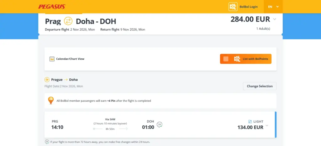 Spiatočná letenka Praha (PRG) – Dauhá (DOH) cez Pegasus Airlines s prestupom v Istanbule