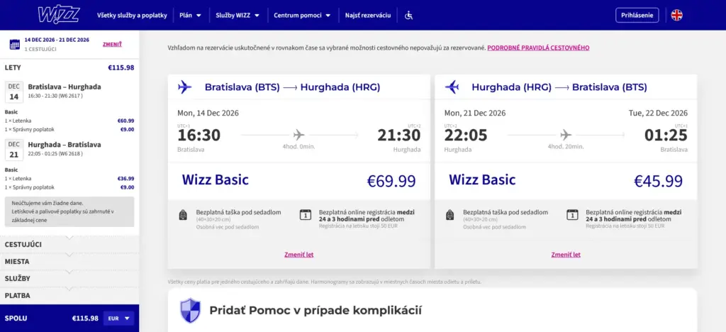 Bratislava (BTS) – Hurghada (HRG) – Bratislava (BTS)