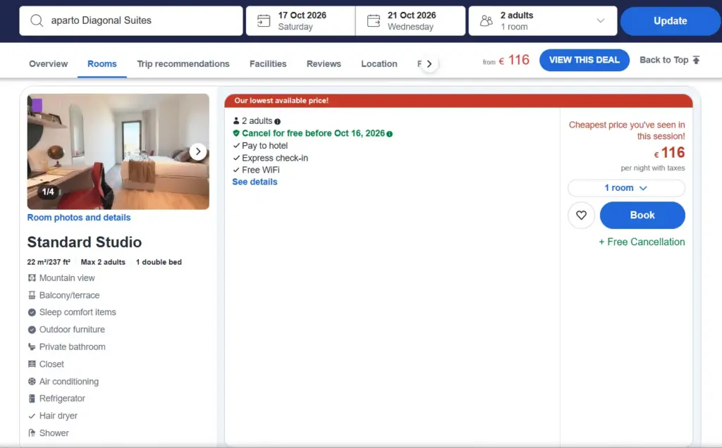 Aparto Diagonal Suites 464 € za celé ubytovanie
