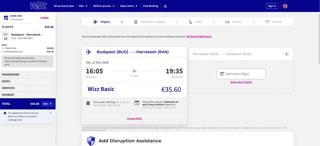 Let späť: Marakéš (RAK) – Budapešť (BUD), Ryanair